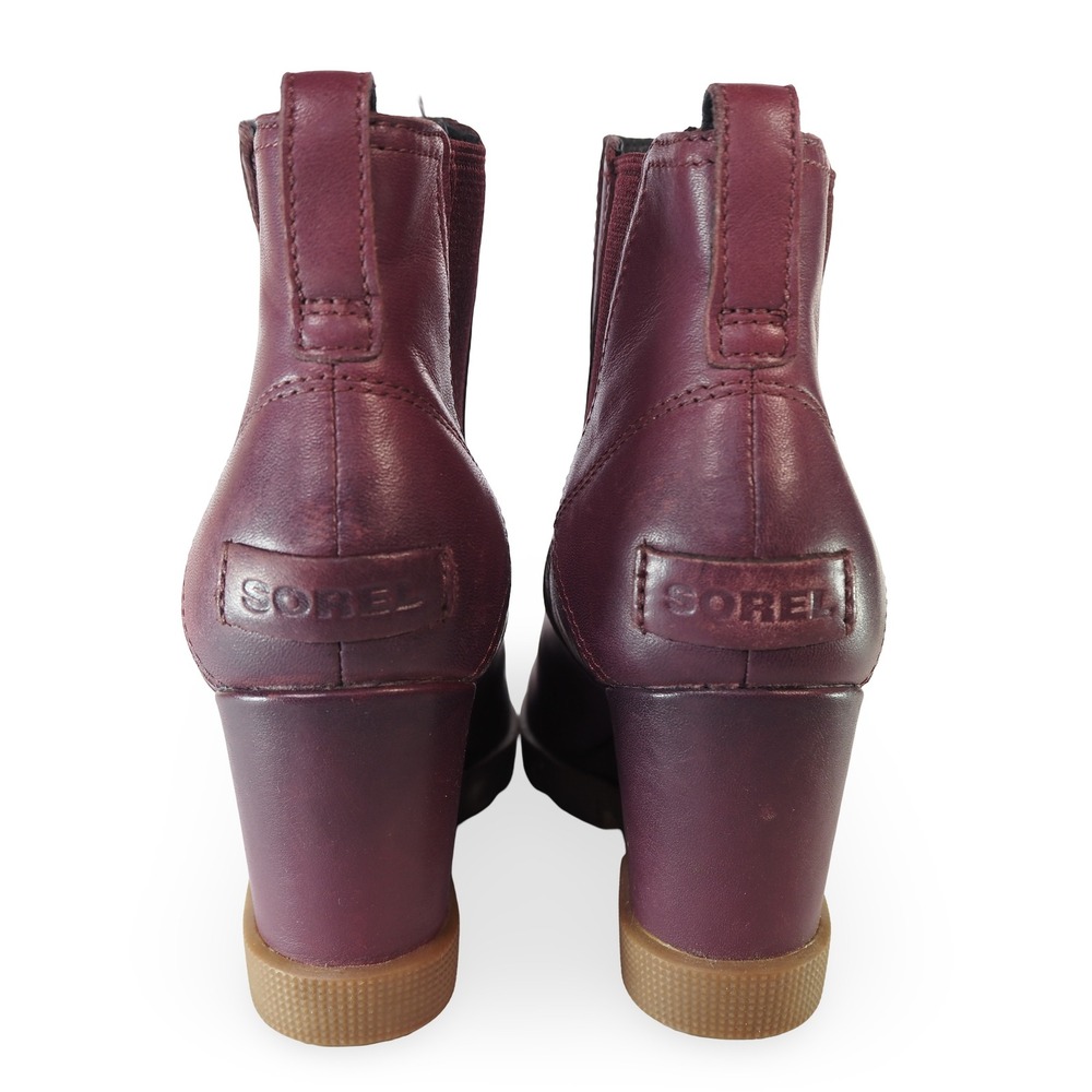 Sorel Joan Uptown Wedge Heel Boots Women 7 Burgundy Leather NL4379-602 - Picture 5 of 11